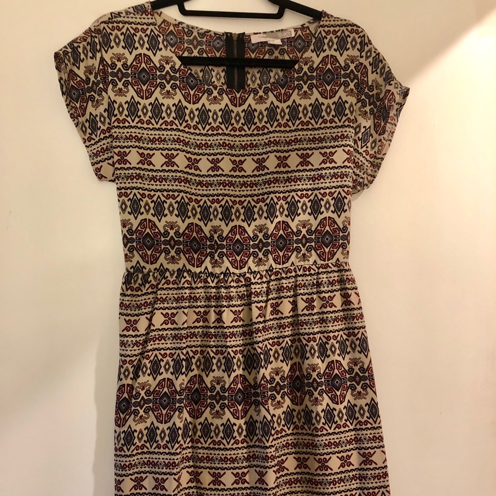 Geometric patterned fit and flare dress